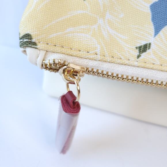 Rachel Pally Reversible Clutch Purse Floral Blue Cream Ivory Leather Zip Closure - Picture 3 of 9